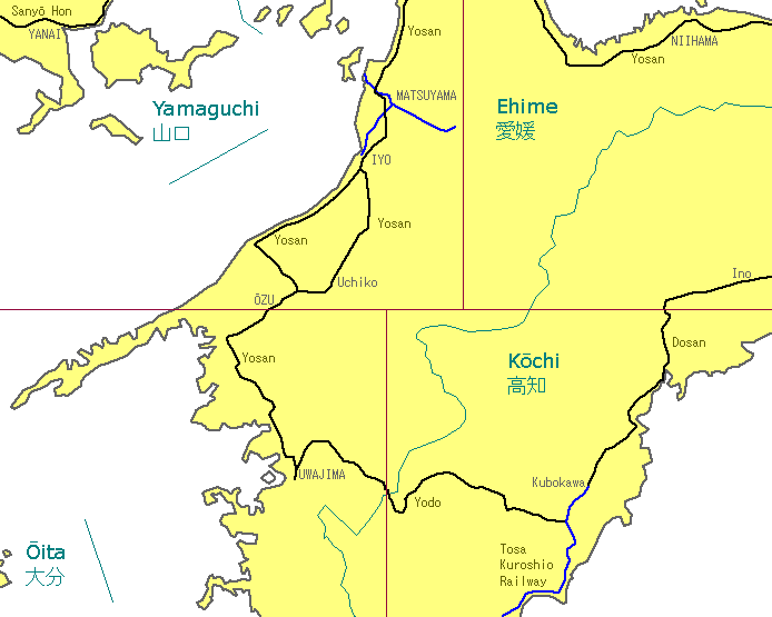 Shikoku W Railway Map